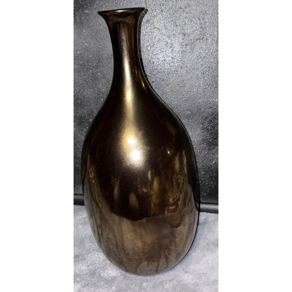 16” Bud Round Teardrop Vase Plain Bronze Tone Table Home Decor Heavy Quality 23”